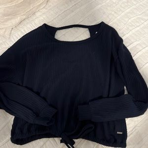 Hollister waffle material sweater. With tie and cut out in back